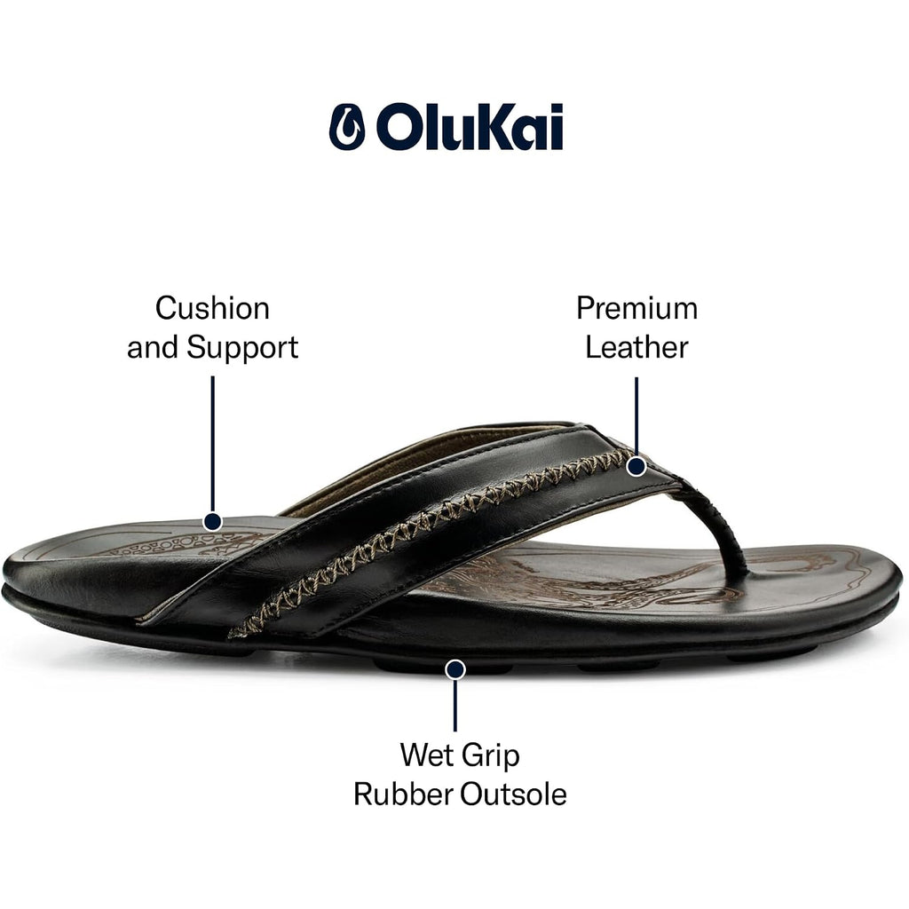 Olukai Mea Ola Men'S Leather Beach Sandals, Soft & Durable Flip Flops, Arch Support & Comfort Fit, Enhanced Grip & Traction