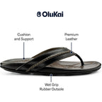 Olukai Mea Ola Men'S Leather Beach Sandals, Soft & Durable Flip Flops, Arch Support & Comfort Fit, Enhanced Grip & Traction