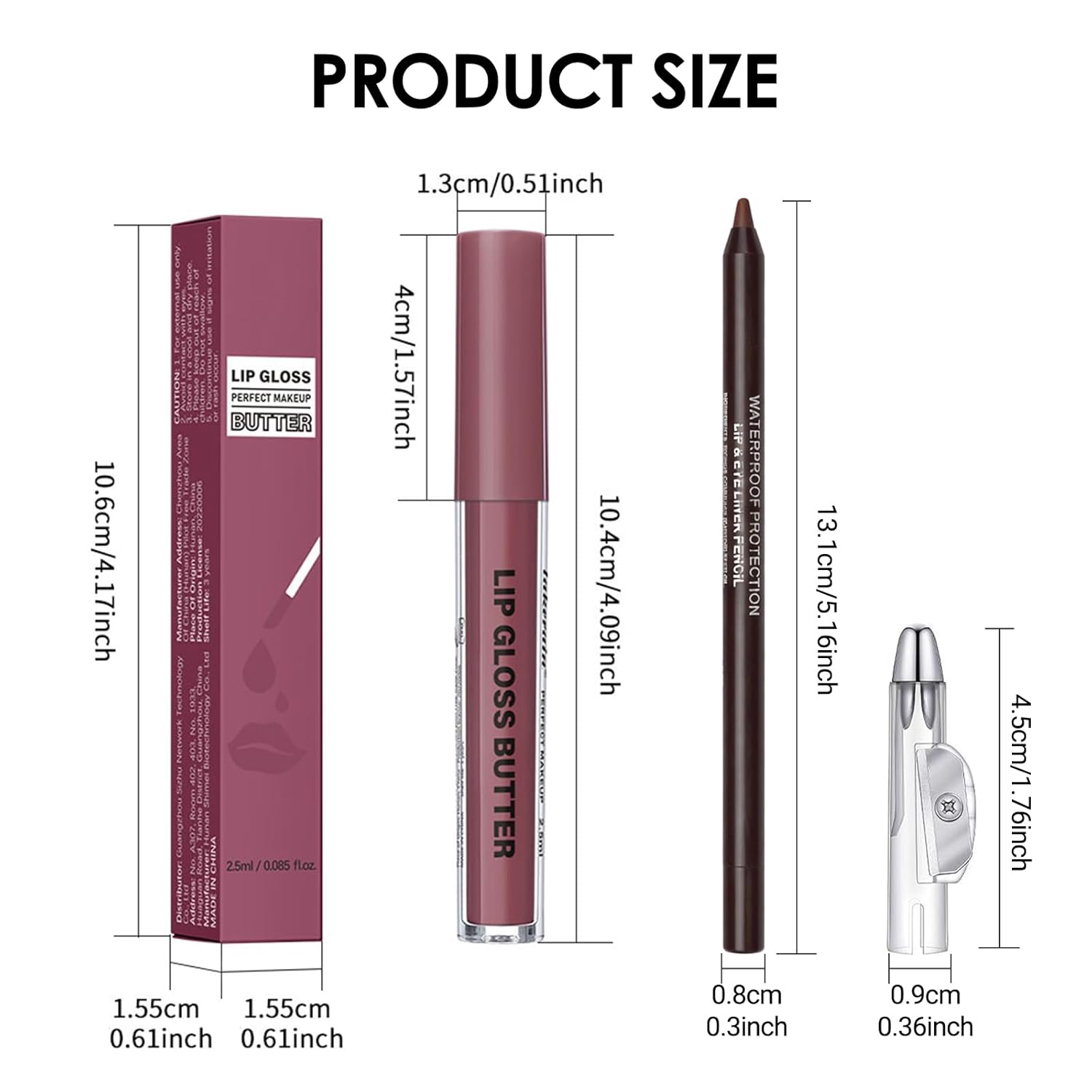 Erinde Lip Liner and Gloss Set, 2 Colors Nourishing Lip Gloss & Brown Lip Liner Combo Sets, Non-Sticky Plumping Lip Kit for Women, Lightweight Long Wear, Natural Nude Tinted Lip Glow Oil, SET B