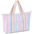 Canvas Tote Bag For Women, Rainbow Rick Rack Trim Stripe Handbag, Large Shoulder Tote With Pocket, Perfect For Everyday Use, Beach, Work And Travel