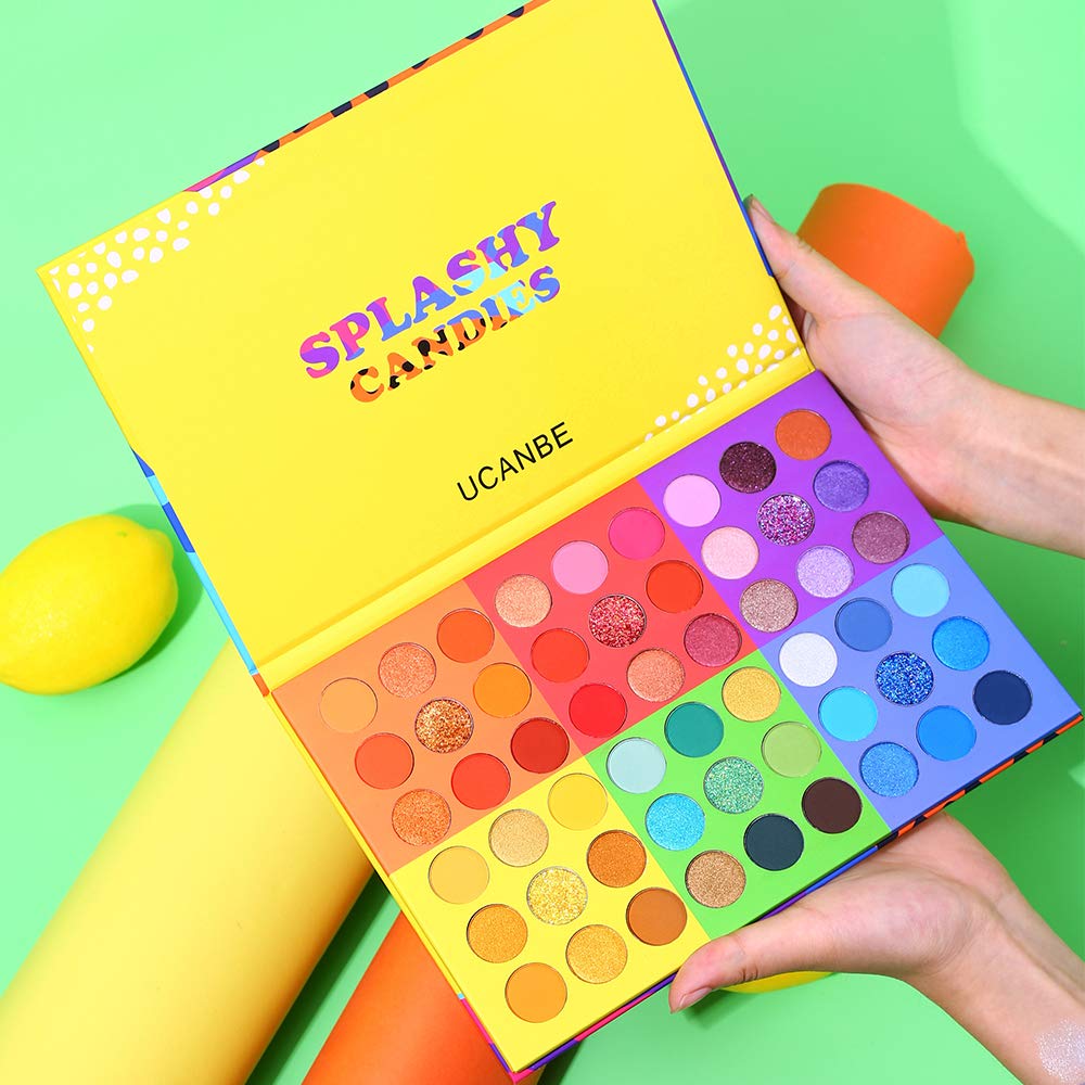 Ucanbe 54 Colors Splashy Candies Eyeshadow Palette, Highly Pigmented Matte Shimmer Soft Creamy Glitter Rainbow Bright Powder Eye Shadow Blendable Waterproof Long Lasting Makeup Pallet…