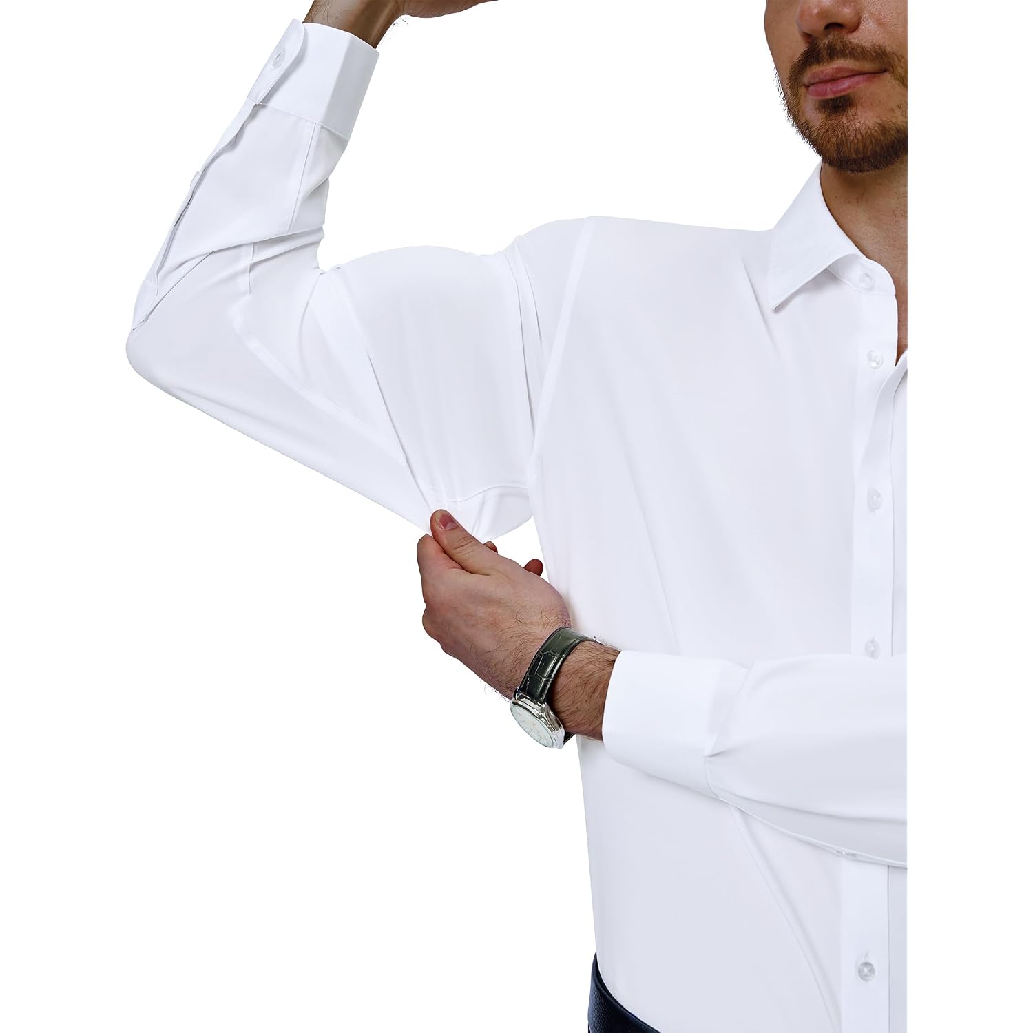 Alimens & Gentle Mens Dress Shirts 4-Way Stretch Long Sleeve Collared Casual Solid Wedding Dating Button Down Shirt