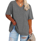 Fisoew Women'S Plus Size V Neck T Shirts Summer Half Sleeve Tees Casual Loose Fit Cotton Tunic Tops