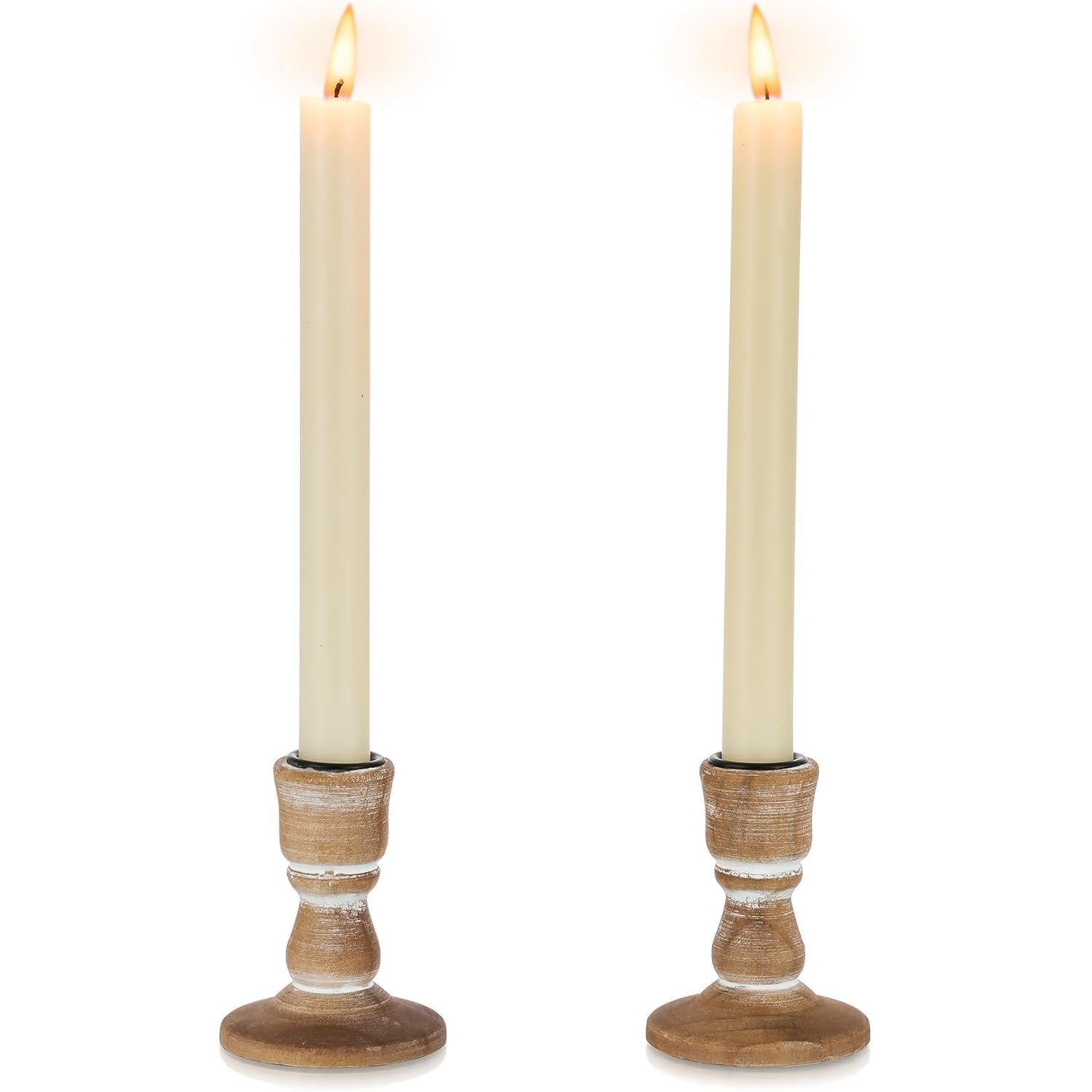 Wooden Taper Candle Holders: Wood Candlestick Holders Rustic Farmhouse Fall Decor for Living Room Dinning Table Centerpiece Christmas Set of 2