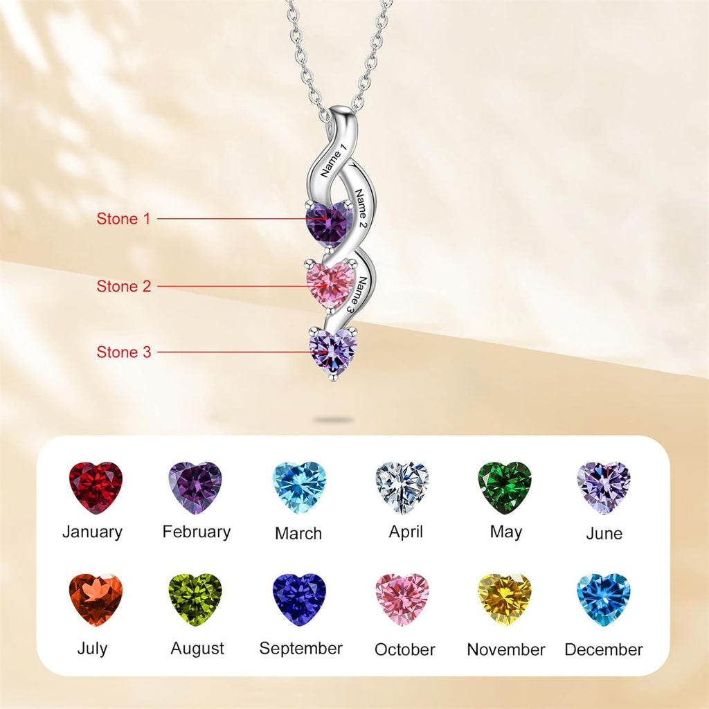 ORFAN Personalized Sterling Silver Mothers Name Necklace with 1-6 Simulated Birthstones Custom Heart Pendant Necklace Personalized Mom Necklace for Christmas