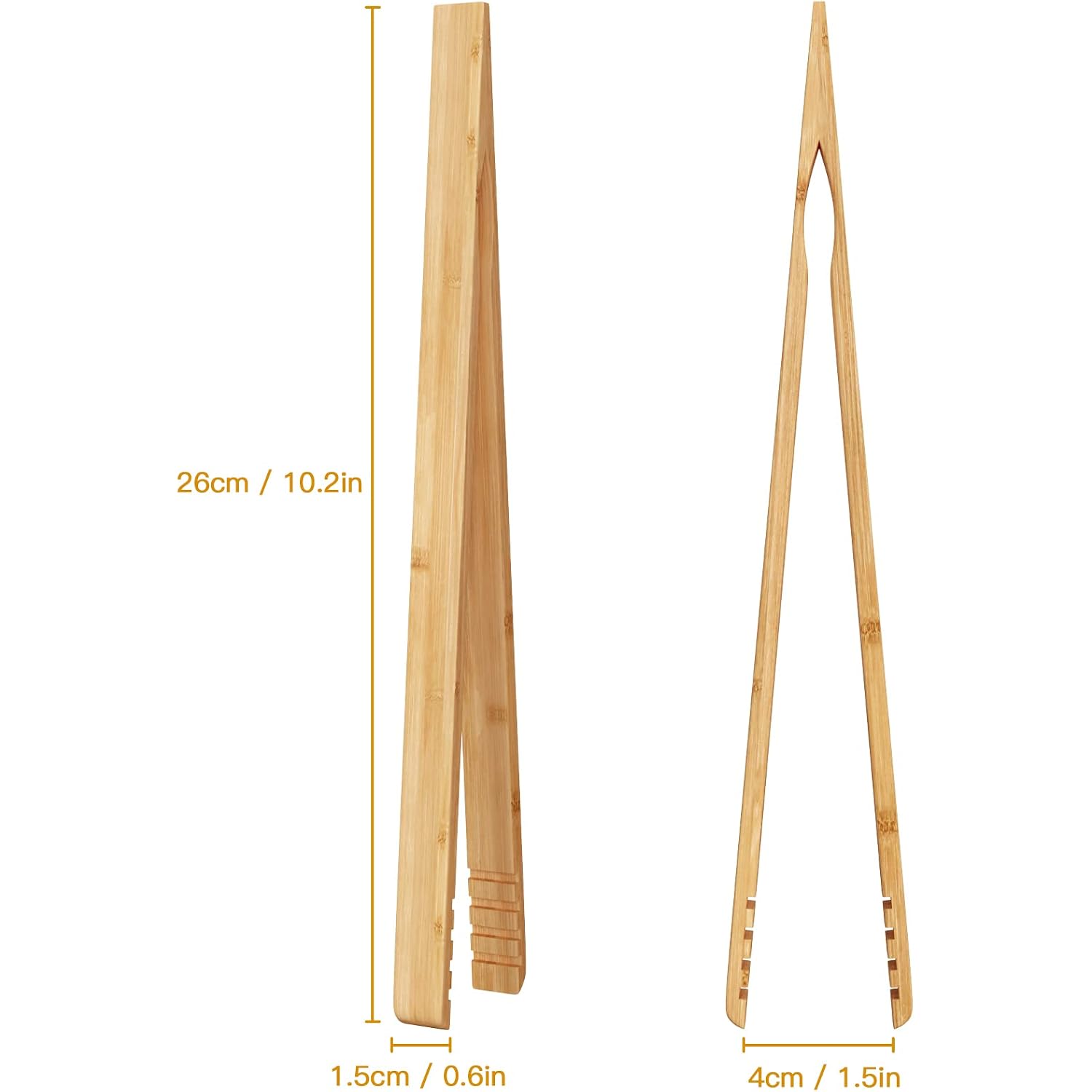 Dujen 2 Pieces Bamboo Toast Tongs, 10.2 Inches Long Wood Toaster Tongs With Anti-Slip Design, Tongs For Cooking With Cooking Oil Coating