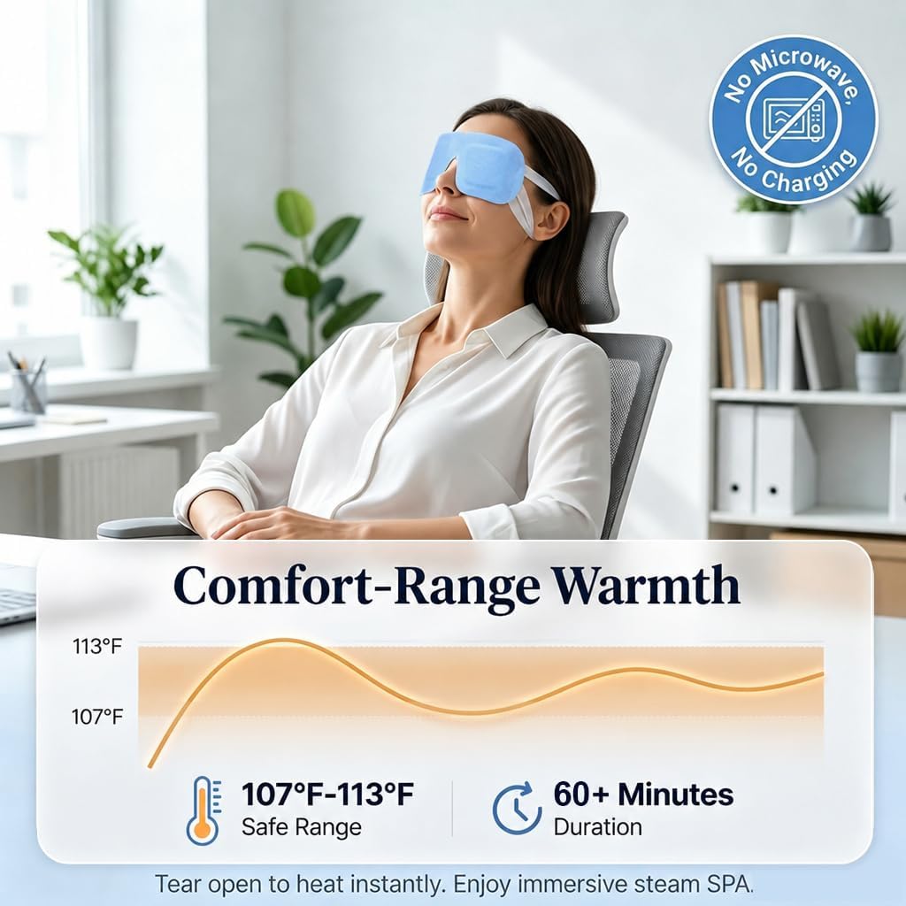 30 Pack Self-Heating Steam Eye Masks For Dry Eyes: Moist Heat Warm Compress For Stye Fast Relief & Digital Eye Strain, Disposable Heated Eye Mask, No Microwave Needed, Unscented Travel Ready