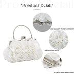 Women Evening Clutch Bag Floral Satin Small Purses With Detachable Strap For Wedding, Party, Prom