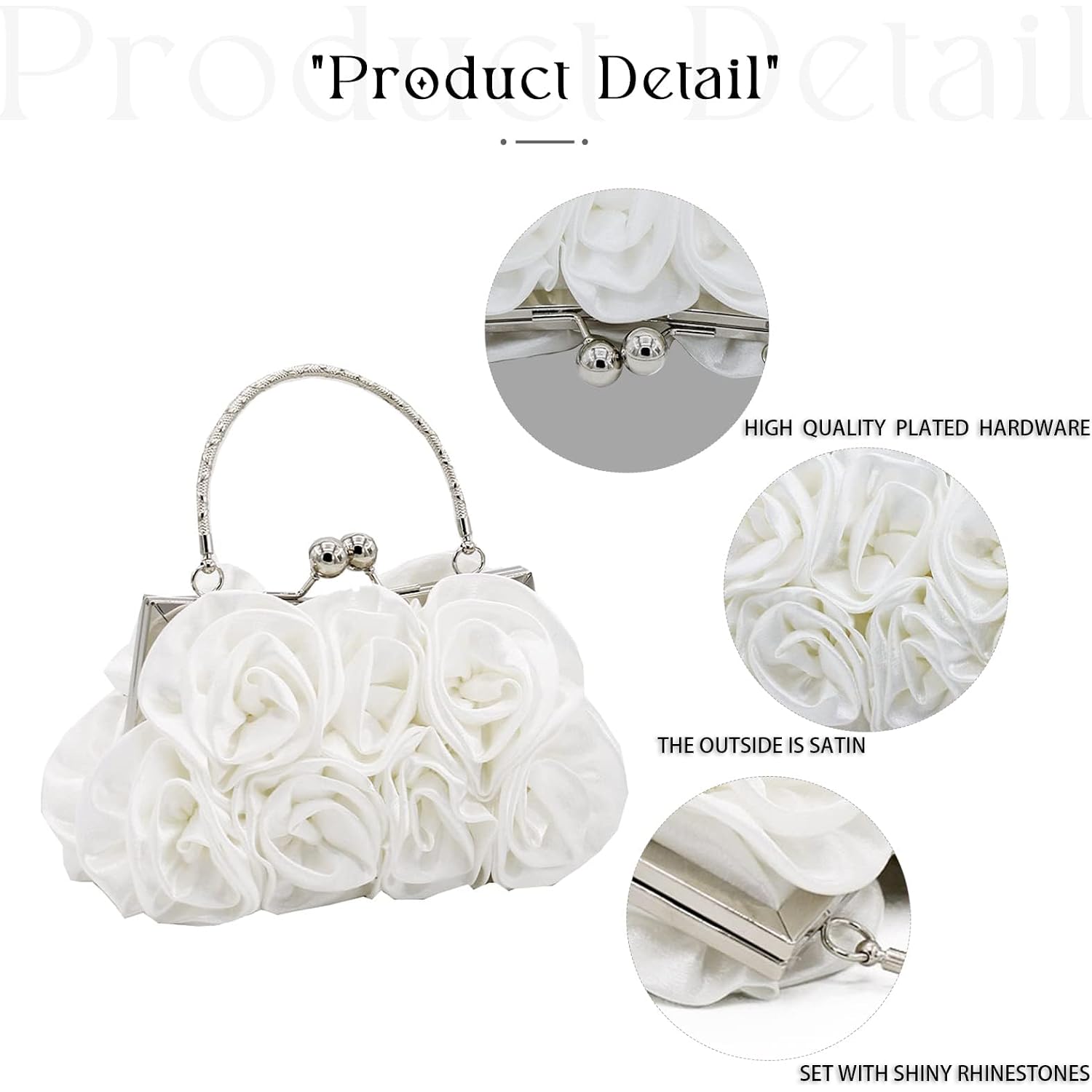 Women Evening Clutch Bag Floral Satin Small Purses With Detachable Strap For Wedding, Party, Prom