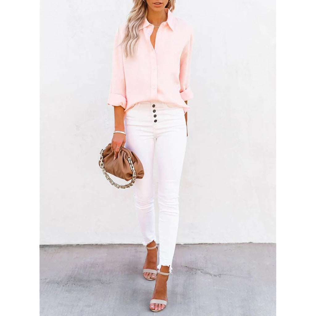 Womens Oxford Button Down Shirt Long Sleeve Cotton Dress Shirt Collared Blouse Business Casual Work Tops