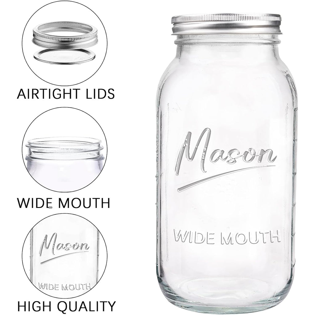 64 oz Mason Jar Wide Mouth,3 Pack Large Half Gallon Mason Jars with Airtight Lid,Big Glass Jars for Canning,Pickling,Fermenting,Storing