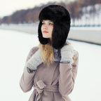 Peicees Oversized Fur Trapper Hat for Women Ladies Russian Ushanka Furry Winter Hat with Ear Flaps Fuzzy Warm Black White XL