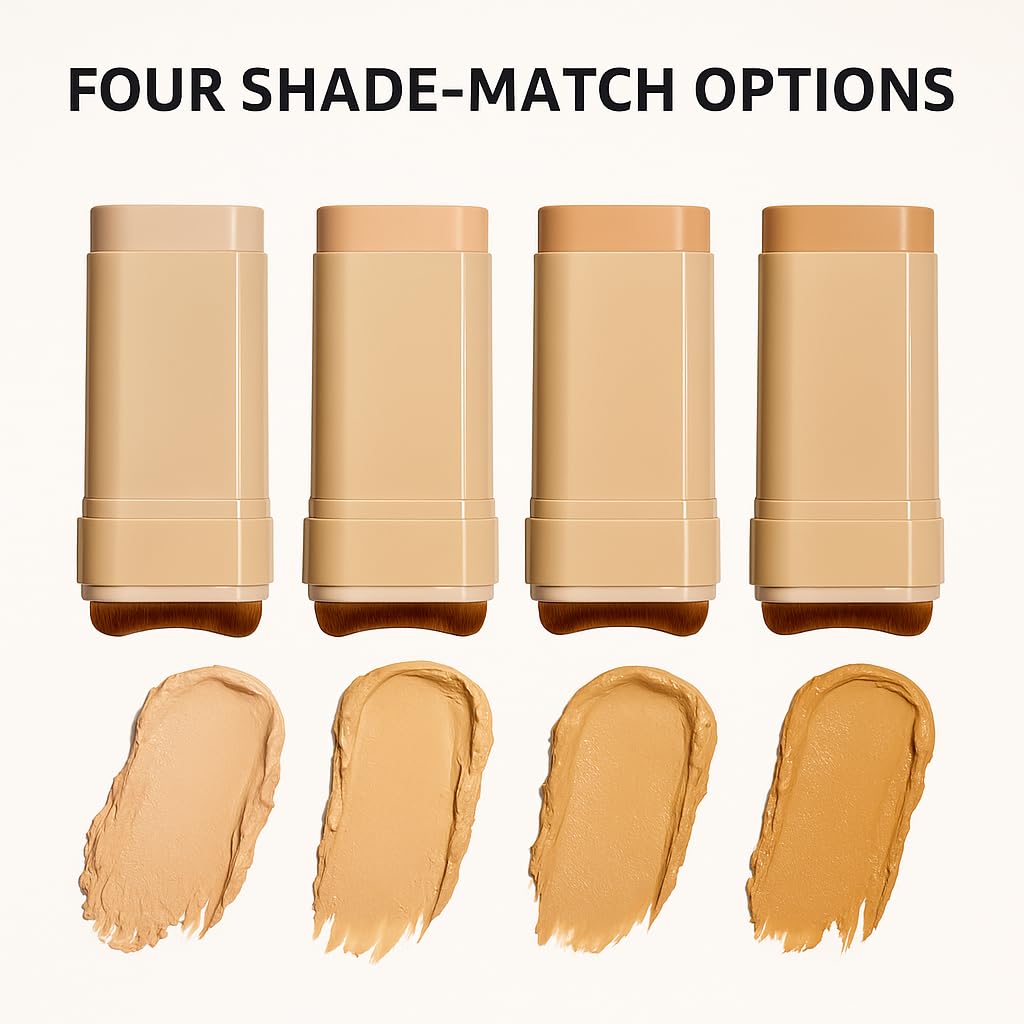Buildable Full Coverage Foundation Stick, Matte Cream Foundation Makeup For Face & Body, Waterproof Sweat & Transfer Proof Foundation & Concealer, Smooth Finish, 2 In 1 Portable Foundation With Brush