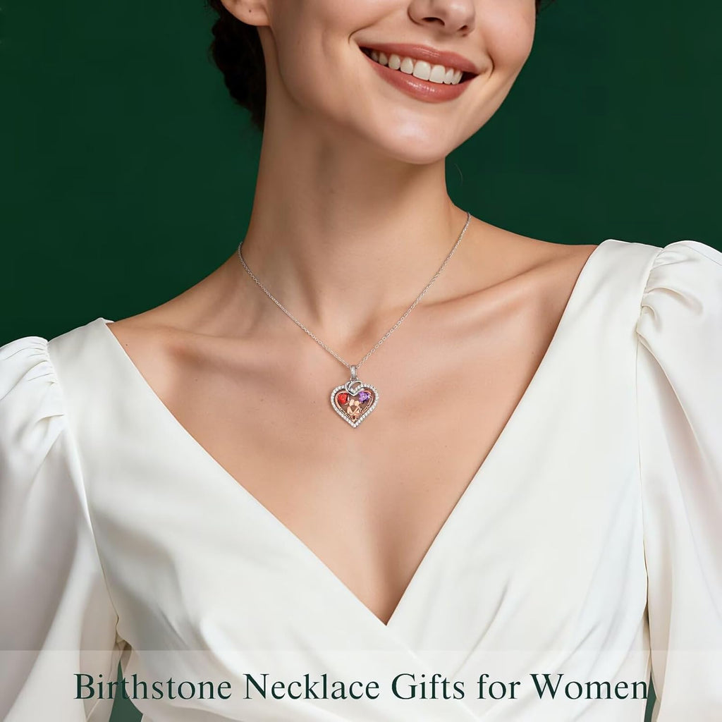 Iefil Mothers Day Gifts for Wife - 925 Sterling Silver Double Heart Birthstone Necklace for Women, Anniversary Birthday Gifts for Wife