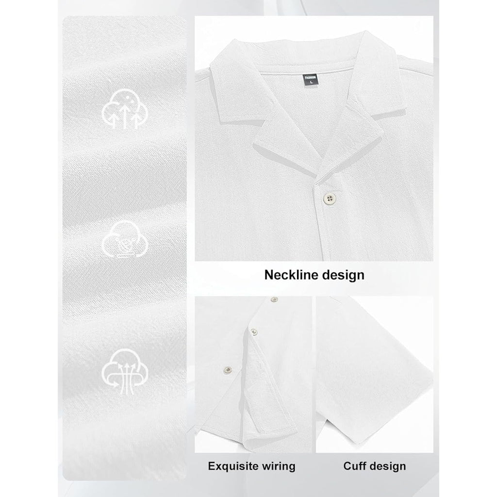 Mens Cotton Linen Shirt Casual Lightweight Button Down Shirt Short Sleeve Summer Beach Vacation Tops