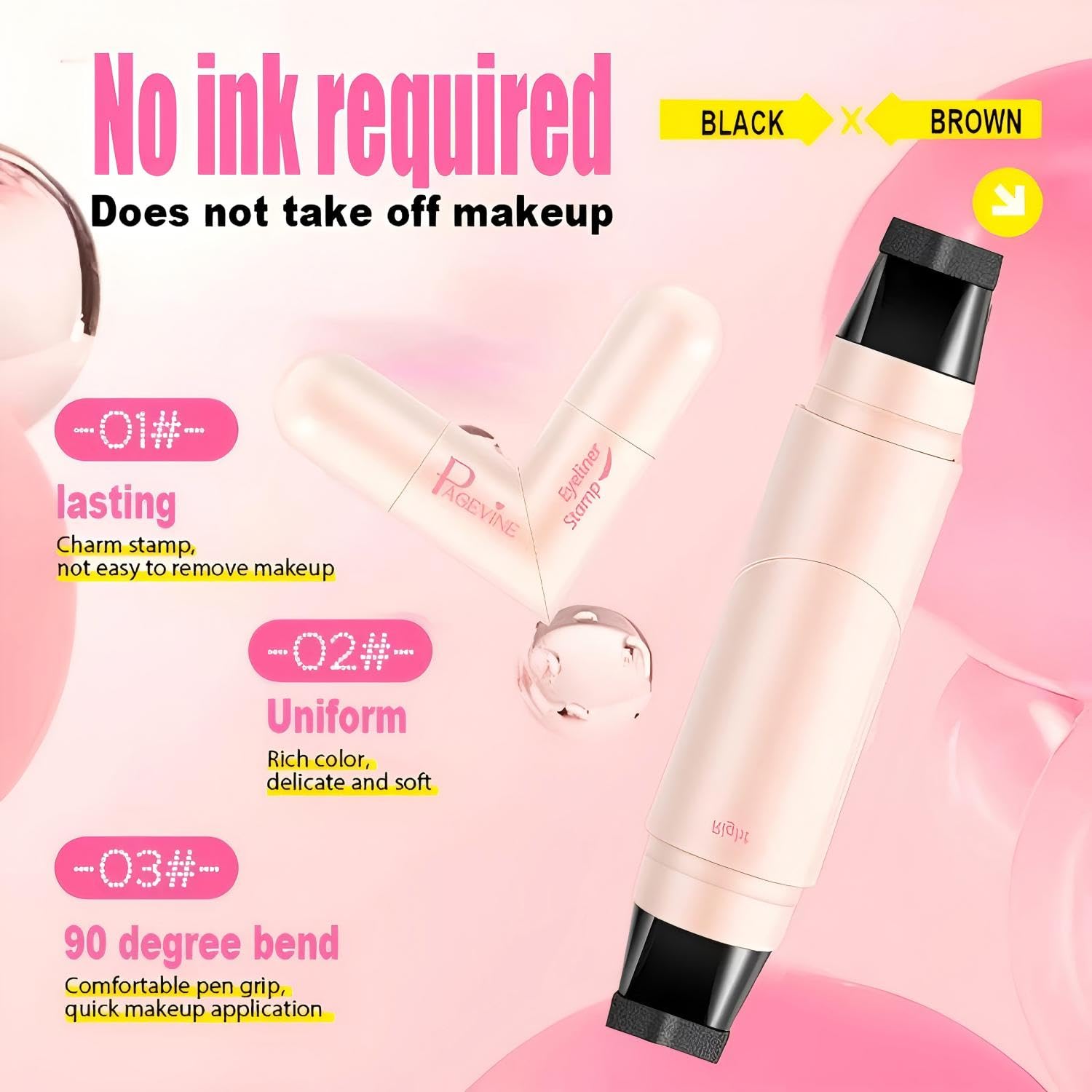 Page Vine Winged Eyeliner Stamp Pen Dual Head Rotating Design, Quick-Dry, Long-Lasting, Smudge-Proof For Easy Cat Eye (Black)