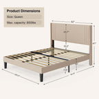 Gizoon Queen Bed Frame With Wingback Headboard, Upholstered Platform Bed, Wooden Slats, Noise-Free, No Box Spring Needed, Easy Assembly