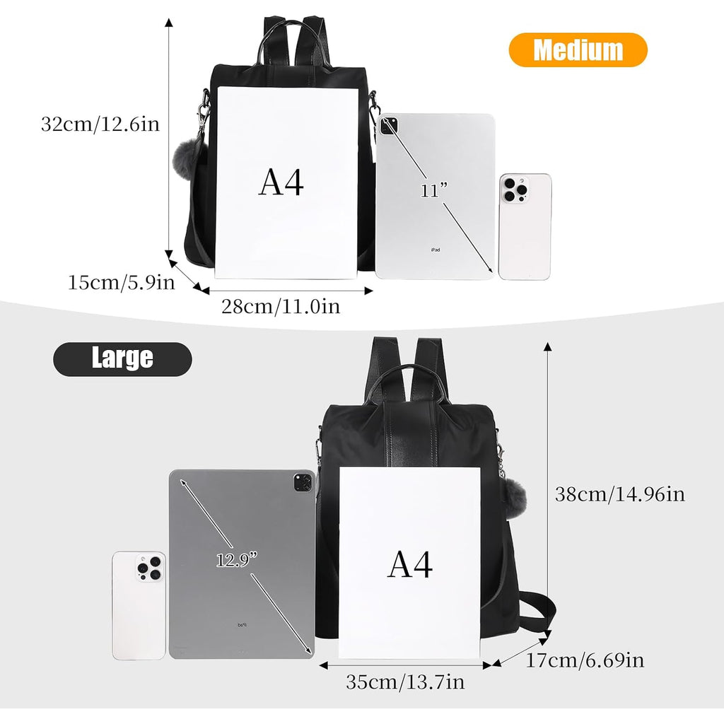 Women Backpack Purse Waterproof Nylon Anti-Theft Rucksack Lightweight Shoulder Bag