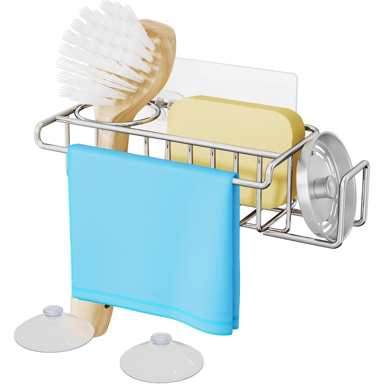Hapirm 4 In 1 Sink Caddy Sponge Holder, Sus304 Stainless Steel Kitchen Brush Holder And Dish Cloth Hanger, Kitchen Organizers And Storage Essentials - Silver