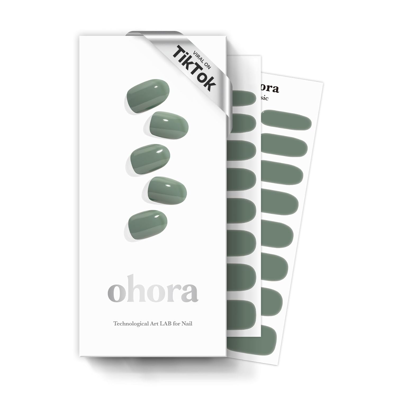 ohora Semi Cured Gel Nail Strips (N Cream Leaf) - Green, Solid, Works with Any UV/LED Lamps, Salon-Quality, Long Lasting, Easy to Apply & Remove