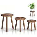 3-Pack Wood Plant Stands Indoor, Single Plant Stand For 6-12 Inch Pots, Mid-Century Modern Plant Stool, Tall Plant Stand For Large Plants Perfect Fit For Living Room, Balcony, Office