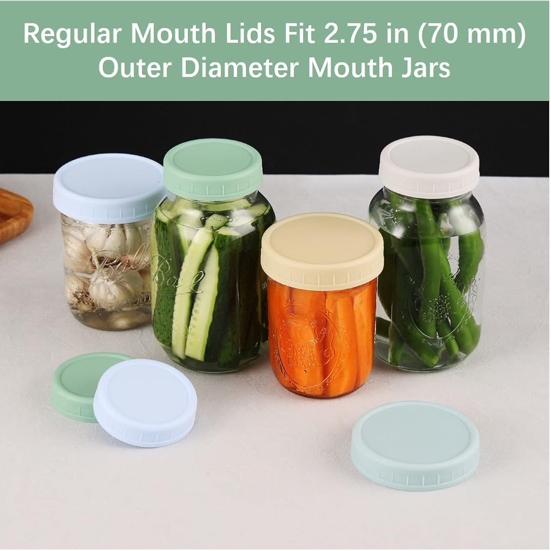 8 Pack Regular Mouth Plastic Mason Jar Lids for Ball, Kerr and More, 70mm Colored Canning Tops with Silicone Rings, Food Grade & Leak-proof