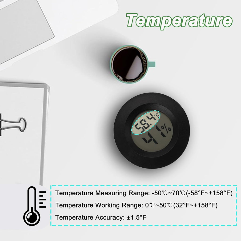 Mini Hygrometer Thermometer Digital Humidity Meter Indoor/Outdoor Humidity Monitor Reptile Thermometer For Greenhouse Garden Cellar Fahrenheit(℉)/ Celsius(℃) 2 Pack