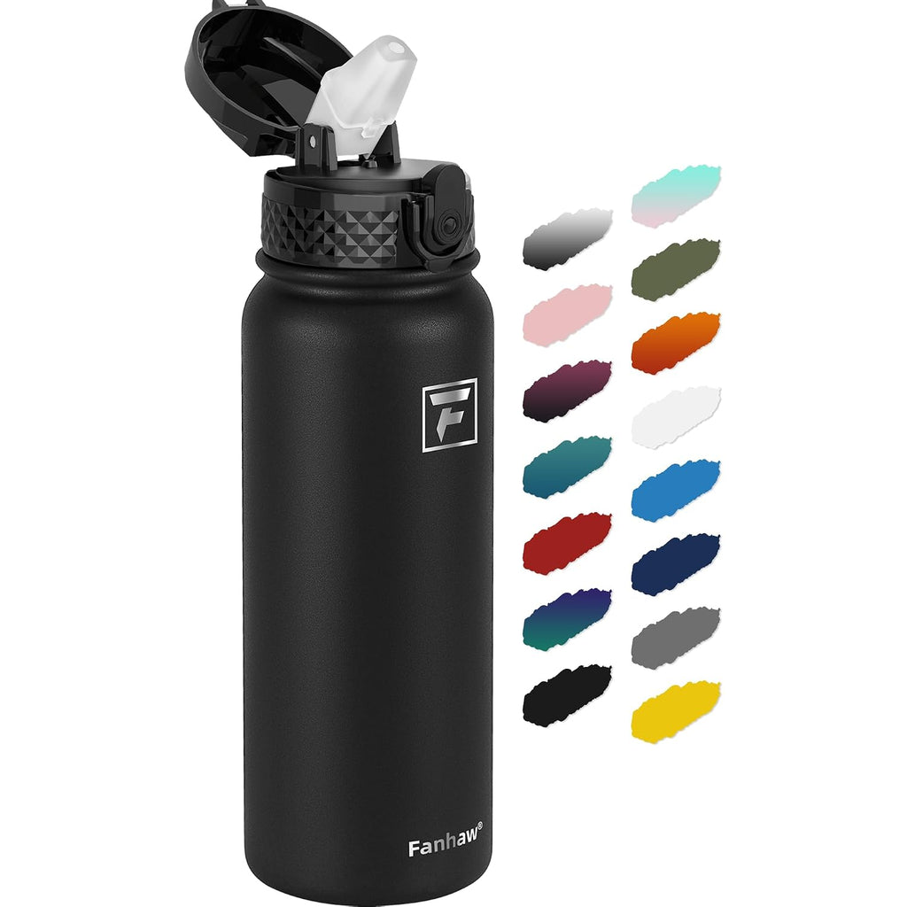 Fanhaw 20 Oz Kids Insulated Stainless Steel Water Bottle With Straw Lid, Leakproof & Anti-Dust Everyday Use Bottle For School, Women & Men, Back To School Essentials (Black)