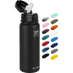 Fanhaw 20 Oz Kids Insulated Stainless Steel Water Bottle With Straw Lid, Leakproof & Anti-Dust Everyday Use Bottle For School, Women & Men, Back To School Essentials (Black)