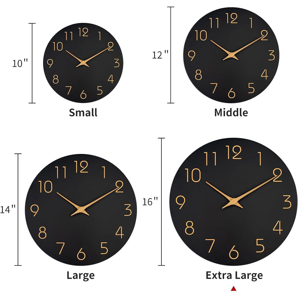 Large Wall Clock 16 Inch Black Battery Operated Silent Non Ticking Simple Minimalist Rose Gold Numbers Clock Decorative For Bedroom Living Room Kitchen Home Office