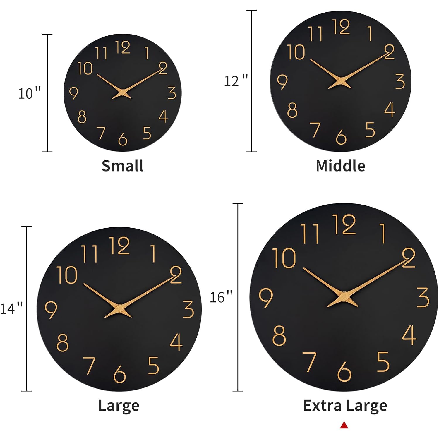 Large Wall Clock 16 Inch Black Battery Operated Silent Non Ticking Simple Minimalist Rose Gold Numbers Clock Decorative For Bedroom Living Room Kitchen Home Office