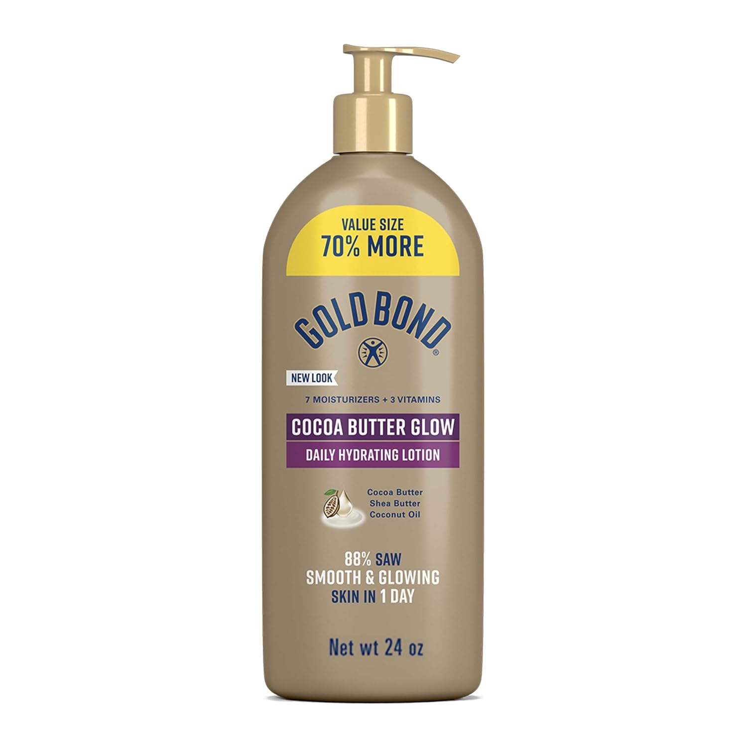 Gold Bond Cocoa Butter Glow Daily Hydrating Lotion With Cocoa Shea Butter & Coconut Oil, Exfoliating And Moisturizing Lotion For Dry Skin, 24 Oz