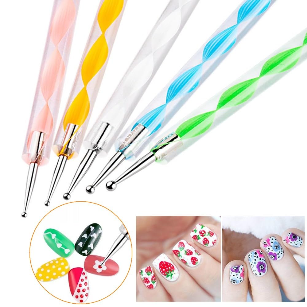 FULINJOY 21Pcs Nail Art Brushes Set, 1 Resin Nail Art Palette, 5 Nail Art Dotting Pens, 15 Nail Art Brushes, Nail Polish Mixing Palette Double-Ended Dotting Pen Nail Liner Brush Nail Drawing Brushes
