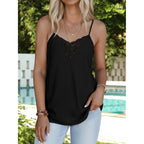Womens Summer Tank Tops Lace Ribbed Knit Sleeveless Cami Shirts Casual Loose Fit Tunics