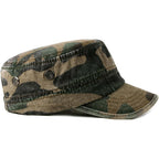 Military Cadet Army Cap For Men Women – Washed Cotton Vintage Adjustable Flat Top Hat