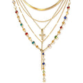 FAXHION 5PCS 14k Gold Plated Cross Necklaces for Women, Pendant Stacked Layered Diamond Y Long Boho Jewelry Sets Adjustable Accessories Trendy Gifts for Women