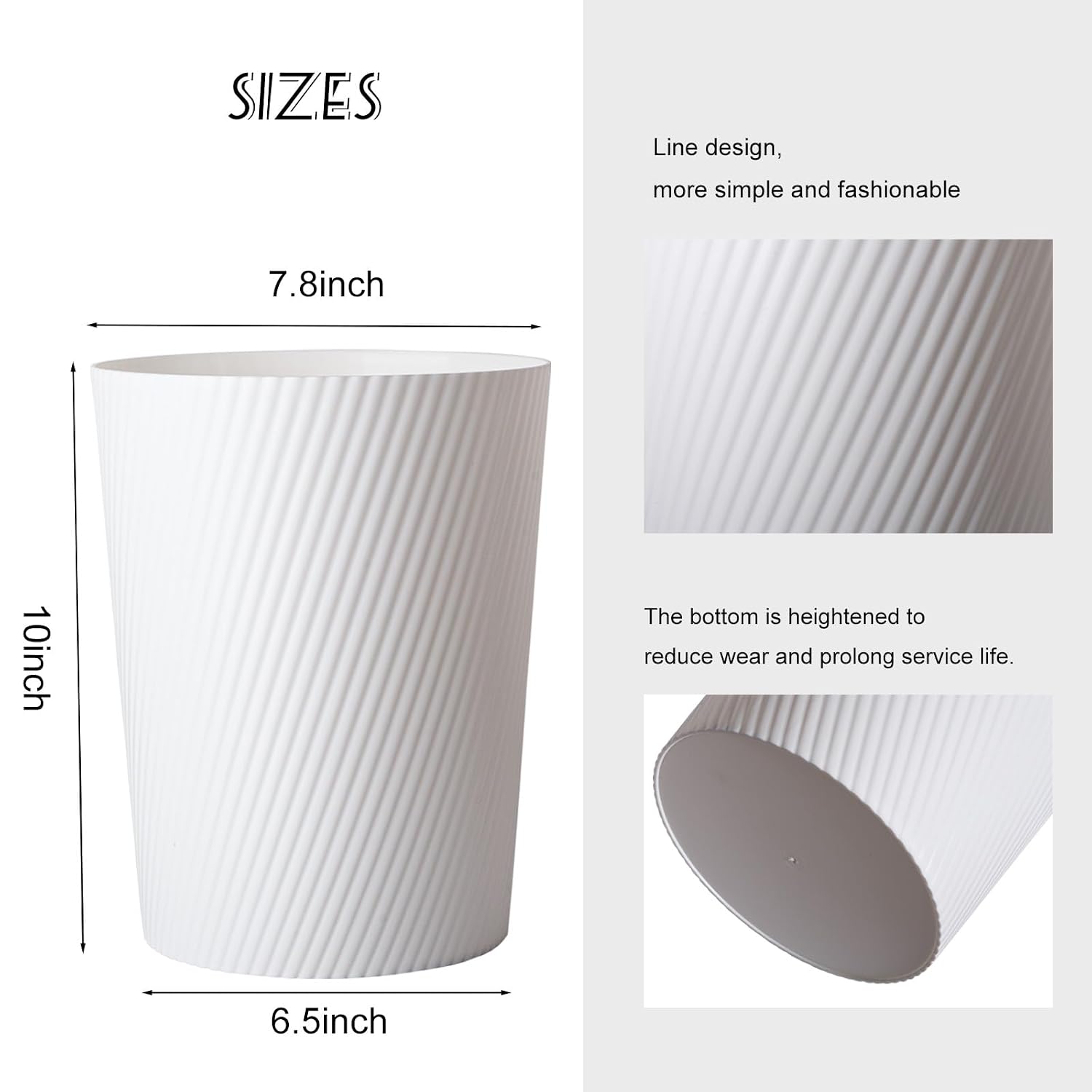 Small Trash Can Wastebasket Garbage Can Container Bins For Bathrooms, Laundry Room, Kitchens, Offices, Kids Rooms, Dorms (White)