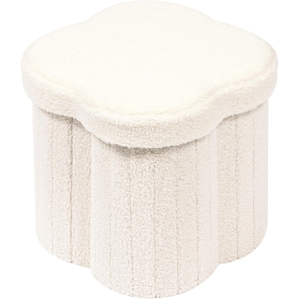 B Fsobeiialeo Storage Ottoman Cube, Flowers Shaped Ottomans With Storage Foot Stool Footrest For Lving Room, Boucle Ottoman Seat For Dorm Room,Faux Teddy Fur,White 12.6"X12.6"X12.6"