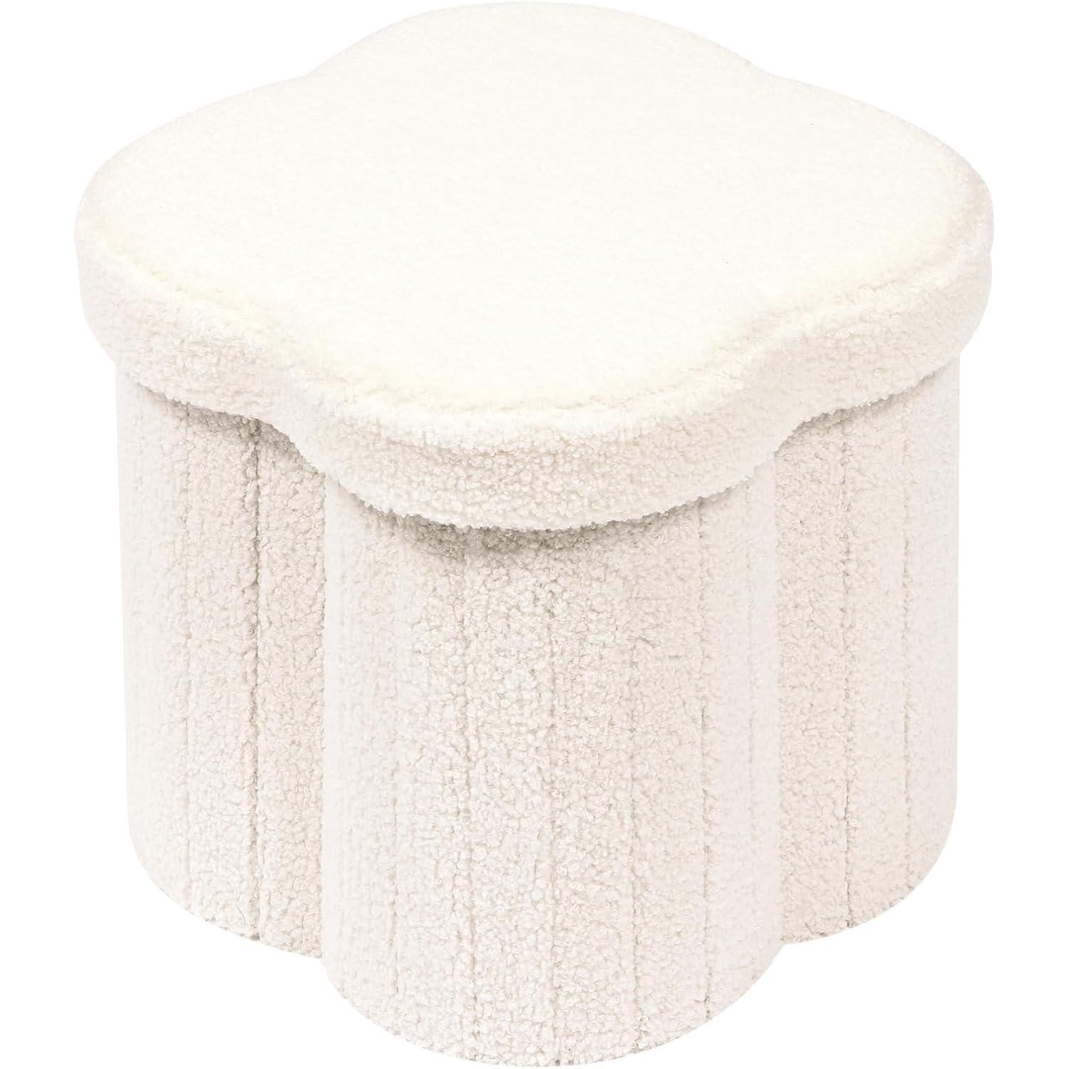 B Fsobeiialeo Storage Ottoman Cube, Flowers Shaped Ottomans With Storage Foot Stool Footrest For Lving Room, Boucle Ottoman Seat For Dorm Room,Faux Teddy Fur,White 12.6"X12.6"X12.6"