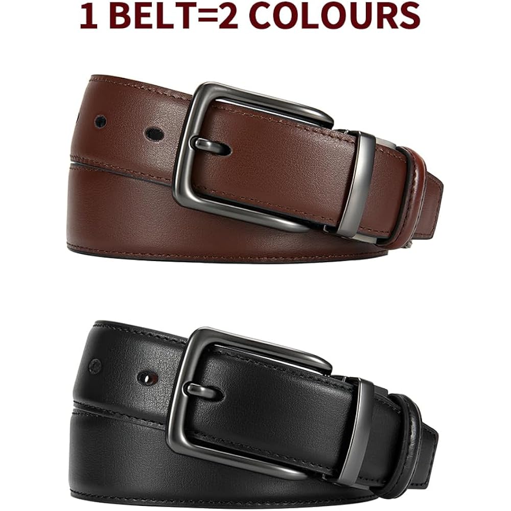 Reversible Leather Belt For Men 1.25" - Dual Sided Dress And Casual Belt, Trim To Fit, 2 Styles In One Belt