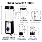 Sangcon Blenders For Kitchen, 5-In-1 Food Processor Combo For Smoothies Set | Bpa-Free 47Oz Pitcher, 2.5-Cup Bowl, 18/11Oz Cups, 3 Blades; Housewives Prep Shakes, Meat, Sauces, Salsa, Coffee, Dry Spices