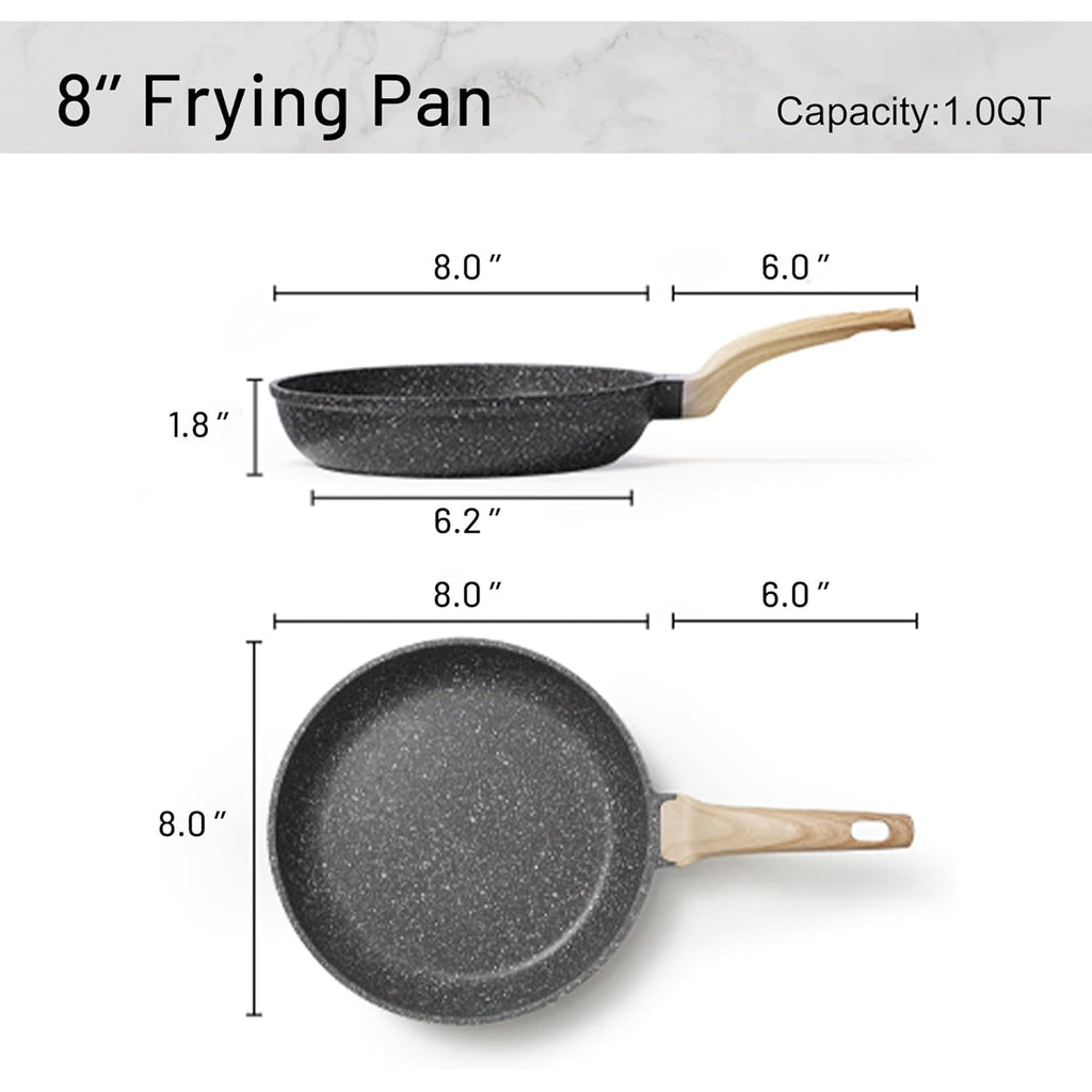 CAROTE Nonstick Frying Pan Skillet,Non Stick Granite Fry Pan Egg Pan Omelet Pans, Stone Cookware Chef's Pan, PFOA Free,Induction Compatible(Classic Granite, 8-Inch)
