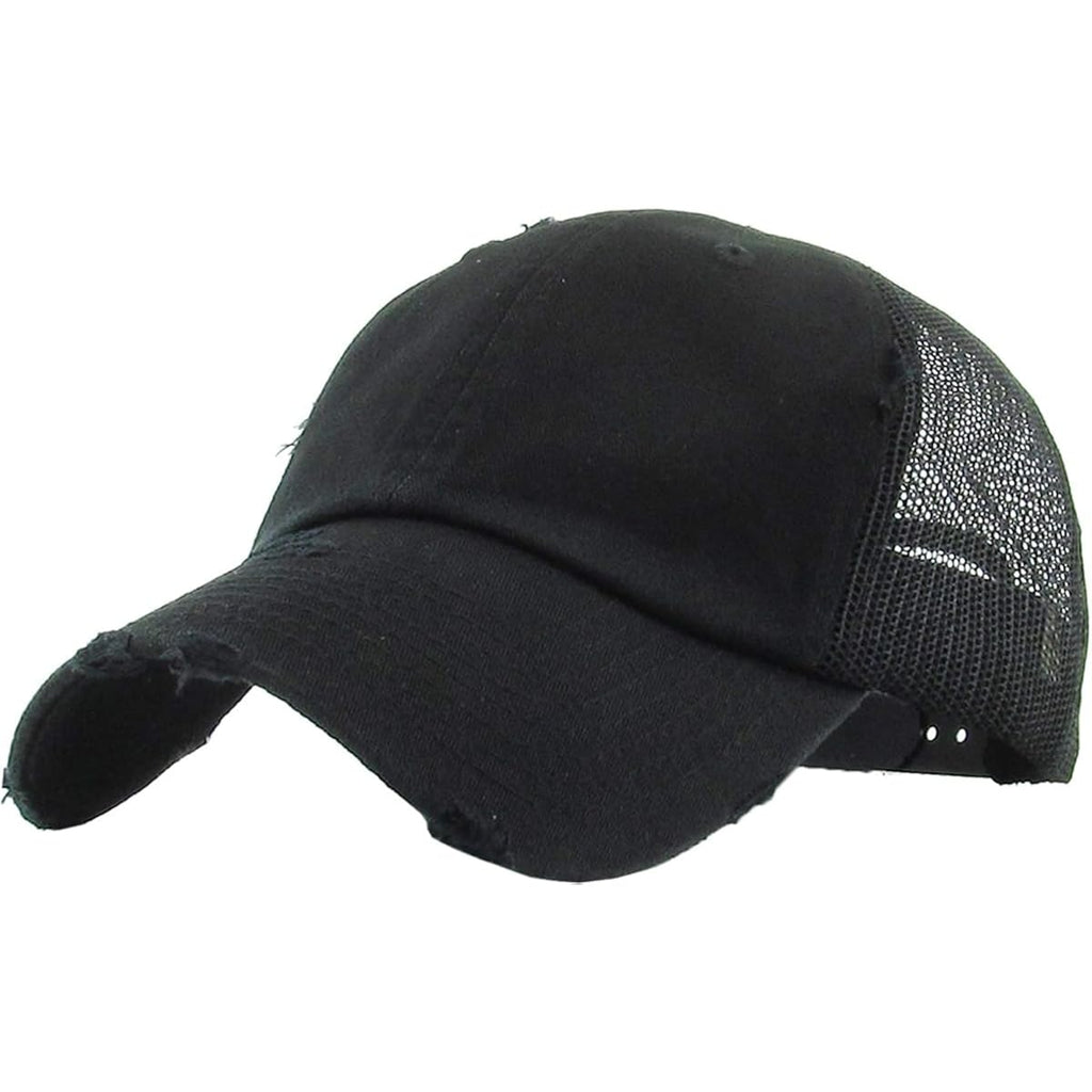 KBETHOS Vintage Washed Distressed Cotton Dad Hat Baseball Cap Adjustable Polo Trucker Unisex Style Headwear Black Trucker
