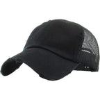 KBETHOS Vintage Washed Distressed Cotton Dad Hat Baseball Cap Adjustable Polo Trucker Unisex Style Headwear Black Trucker