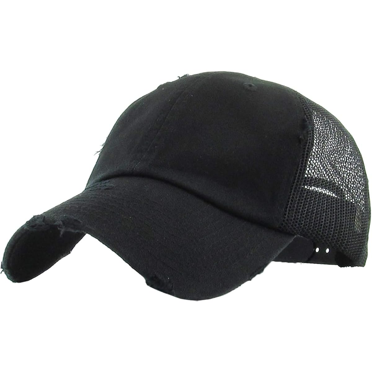 KBETHOS Vintage Washed Distressed Cotton Dad Hat Baseball Cap Adjustable Polo Trucker Unisex Style Headwear Black Trucker