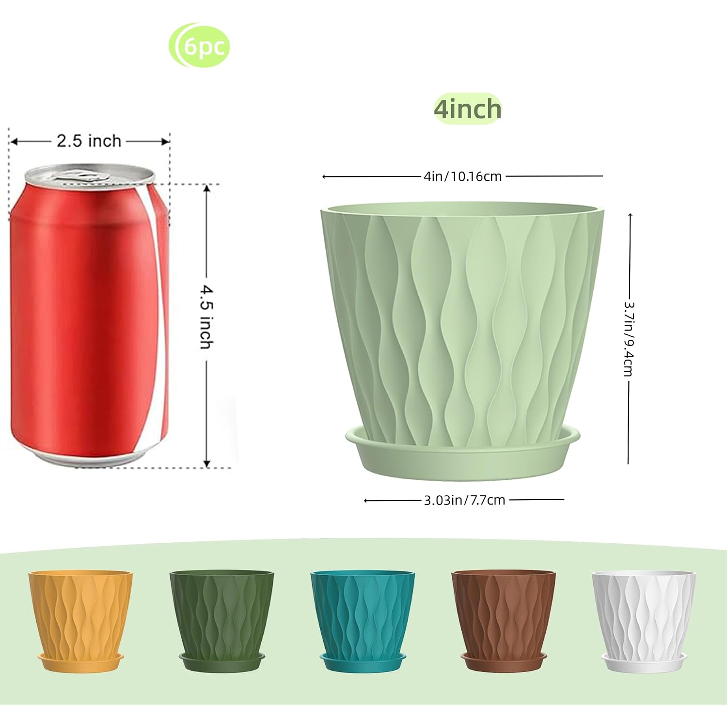 4 Inch Plant Pots, 6 Pack Indoor Flower Pots, Planters With Drainage Holes And Trays For Orchids, Violets, Succulents, Herbs, And Other Plants,Corolful