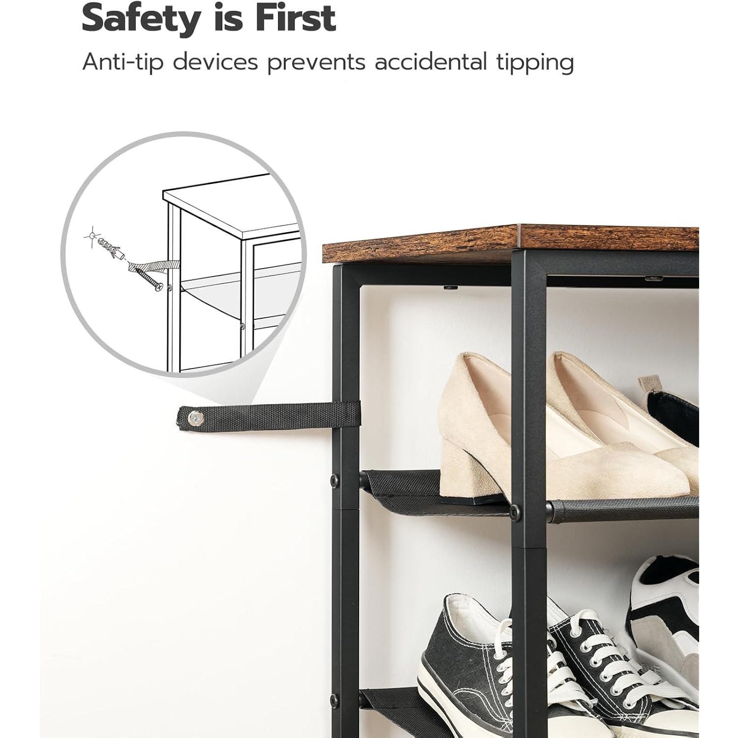 Hoobro Shoe Rack, 4 Tier Shoe Storage Organizer With 3 Oxford Fabric Shelves And Top Panel, Holds 12-16 Pairs Of Shoes For Entryway And Closet, Industrial, Rustic Brown Bf47Xj01G1