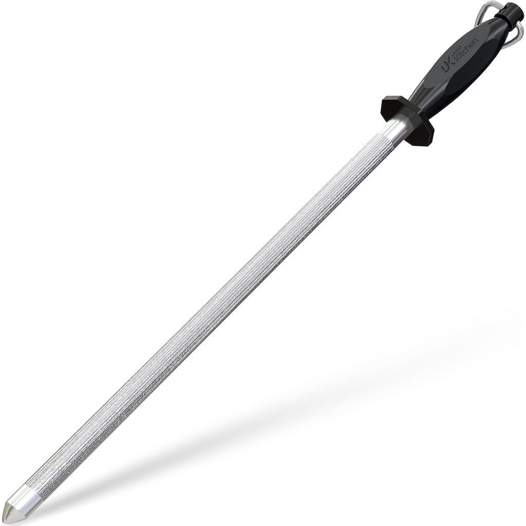 Utopia Kitchen Knife Sharpener Rod 12 Inch, Professional Honing Rod For Knife Sharpening With Hanging Hook, Black