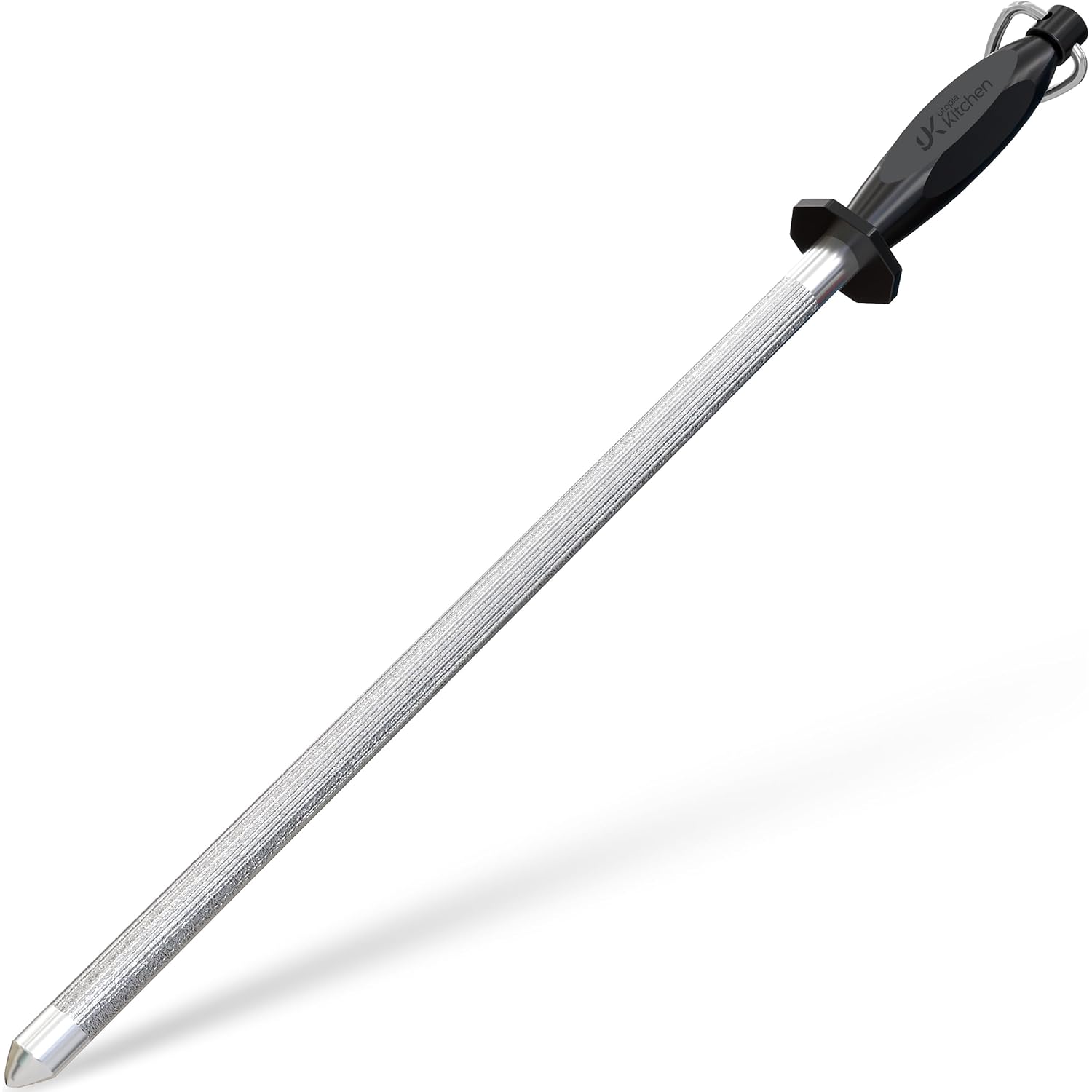 Utopia Kitchen Knife Sharpener Rod 12 Inch, Professional Honing Rod For Knife Sharpening With Hanging Hook, Black