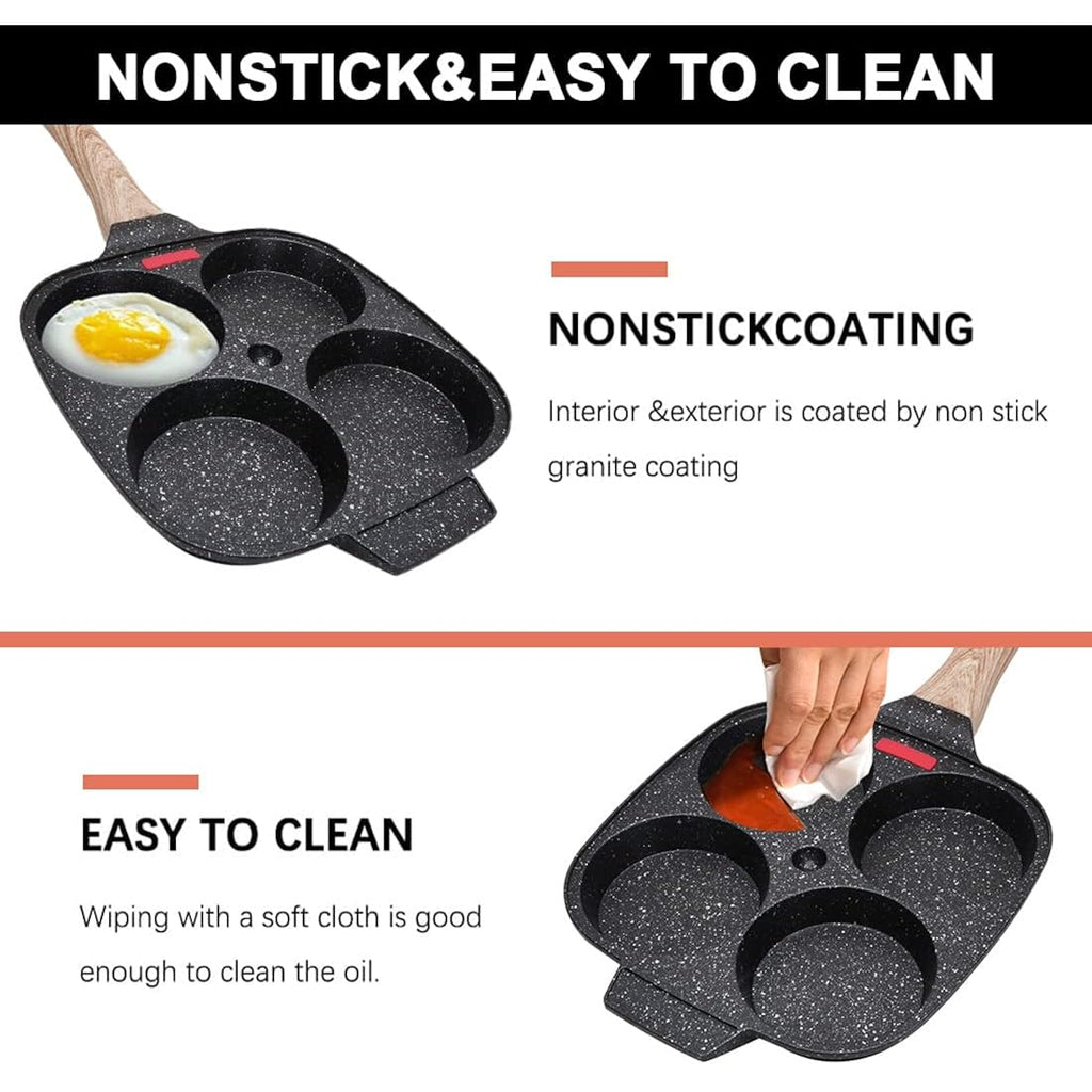 4-Cup Egg Pan Nonstick, Egg Frying Pan With Lid Pancake Pan, Omelet Pan Induction Compatible For Breakfast- Black
